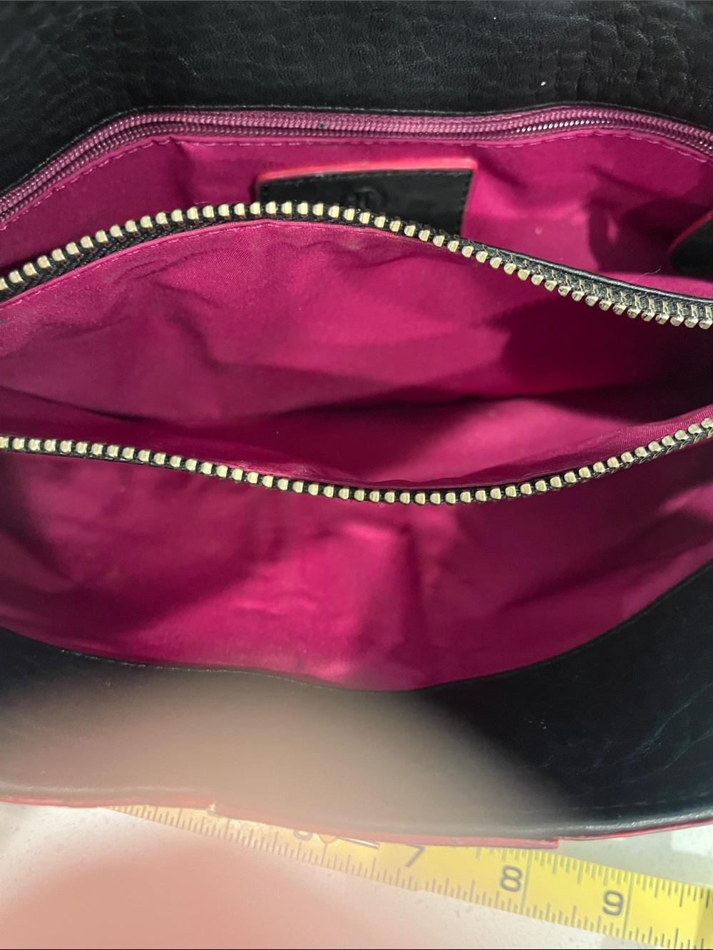 Vintage Cole Haan Black Pebbled Leather Shoulder Bag with Pink Pop - Picture 13 of 17